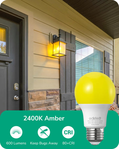 EDISHINE A19 amber glow bulb creates cozy bedroom ambiance