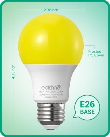 EDISHINE A19 yellow bulb ideal for outdoor lighting and patios