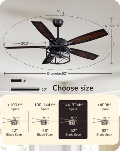 EDISHINE adjustable down rods for 52-inch fan on varying ceilings.