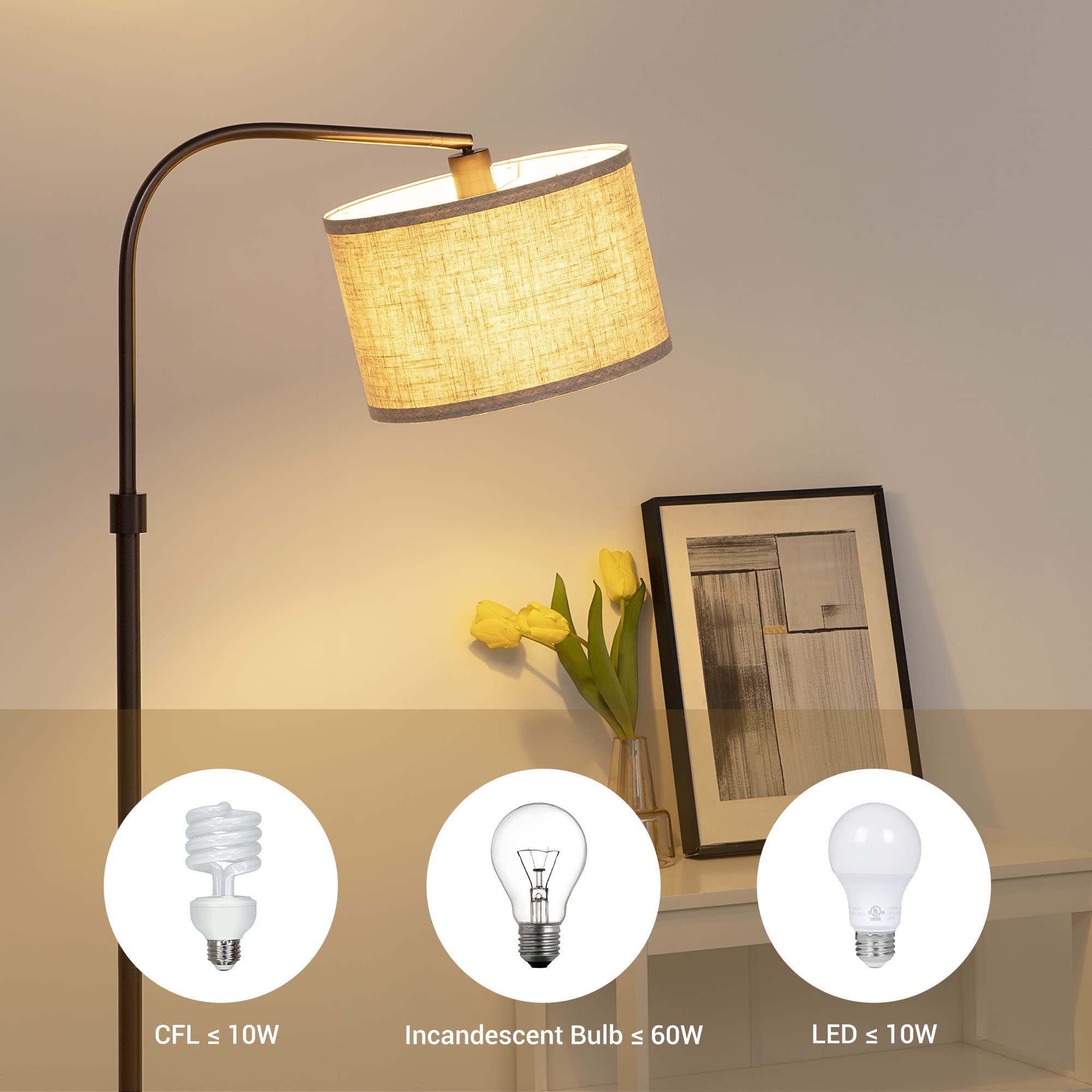 EDISHINE adjustable beige linen shade directs warm light for reading.