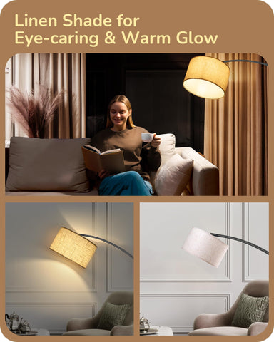 EDISHINE arc lamp in a living room scene enhances ambience and style.