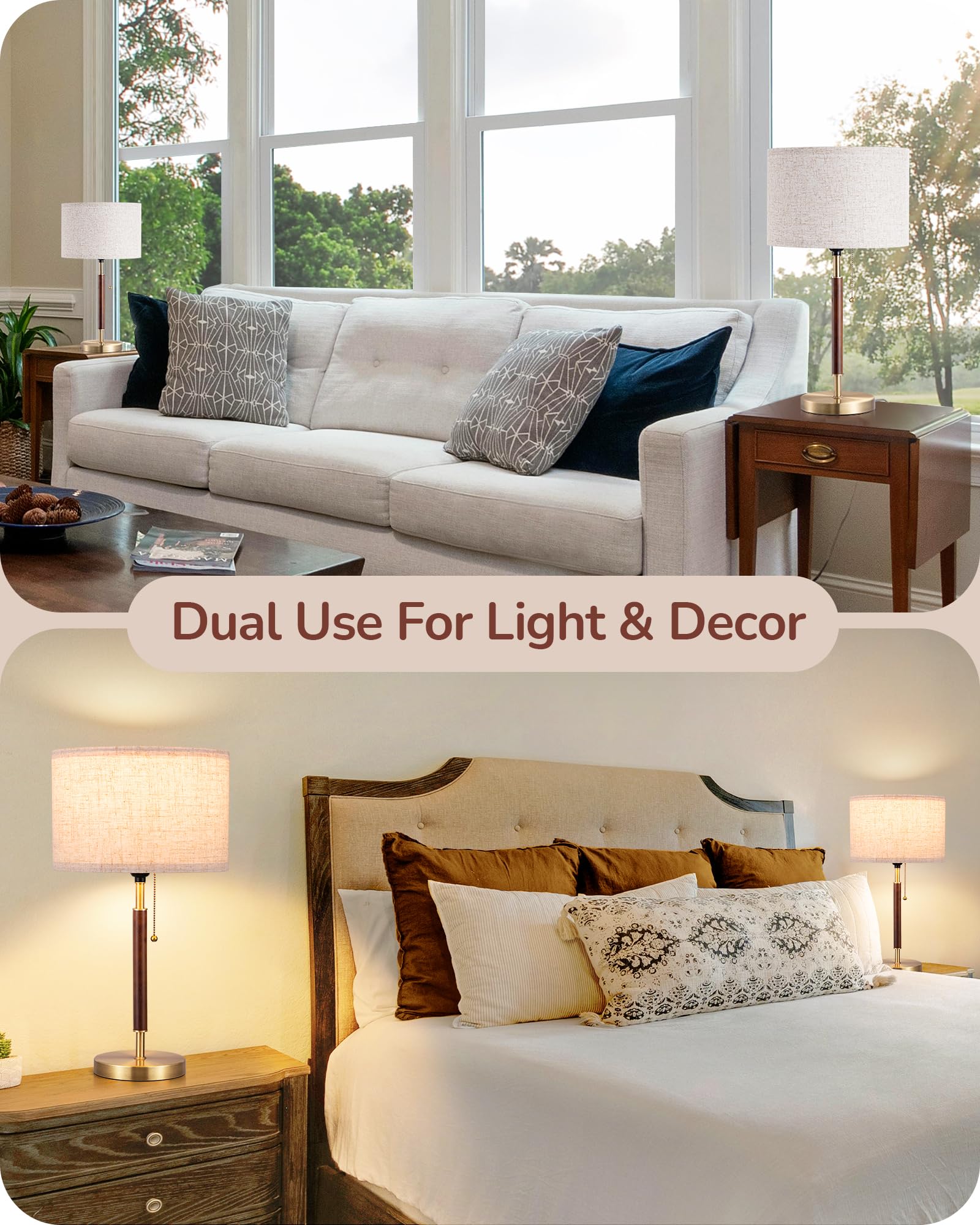 EDISHINE bedside lamp with linen shade diffuses warm light for relaxing evenings