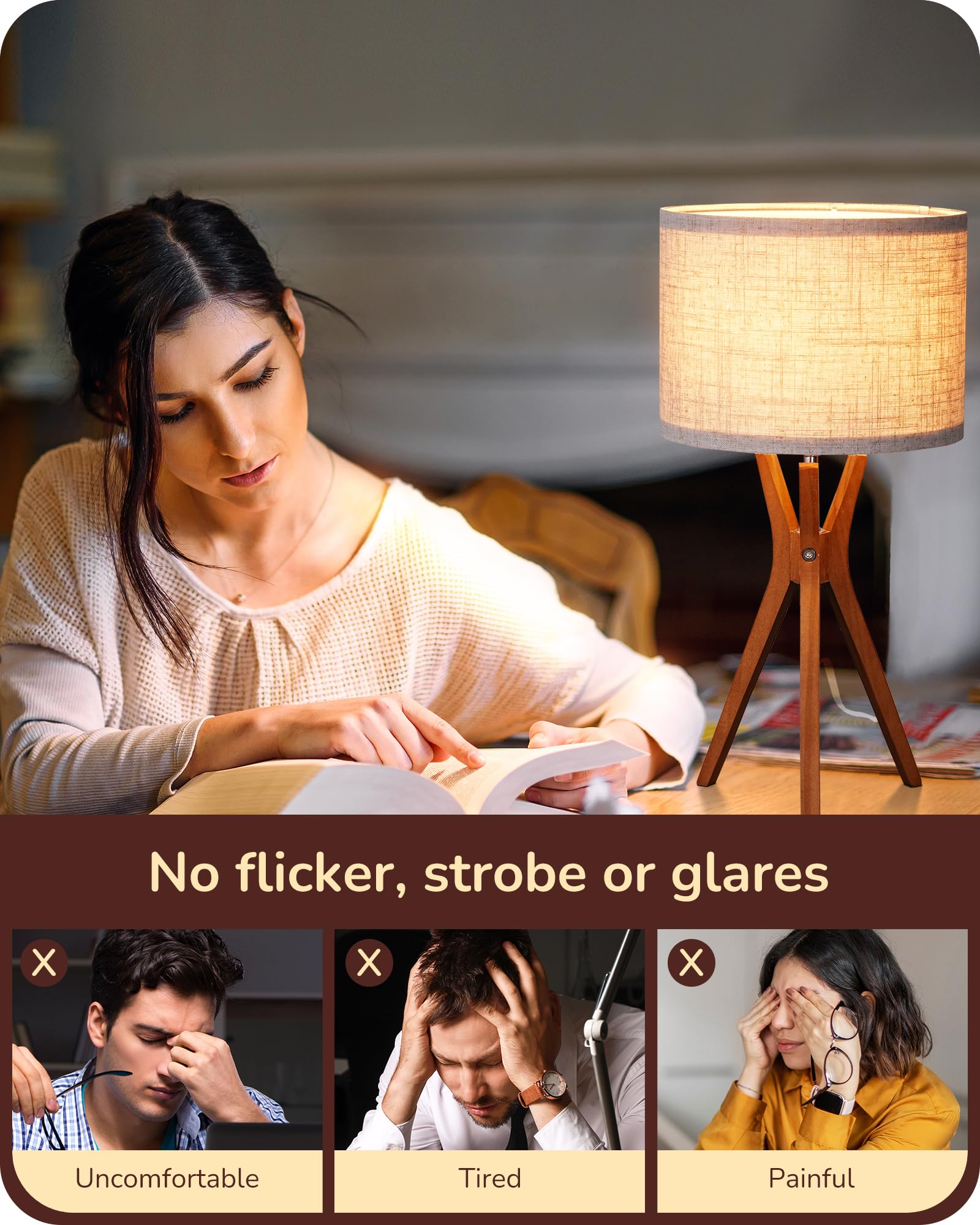 EDISHINE bedside lamp on nightstand highlights slim footprint.
