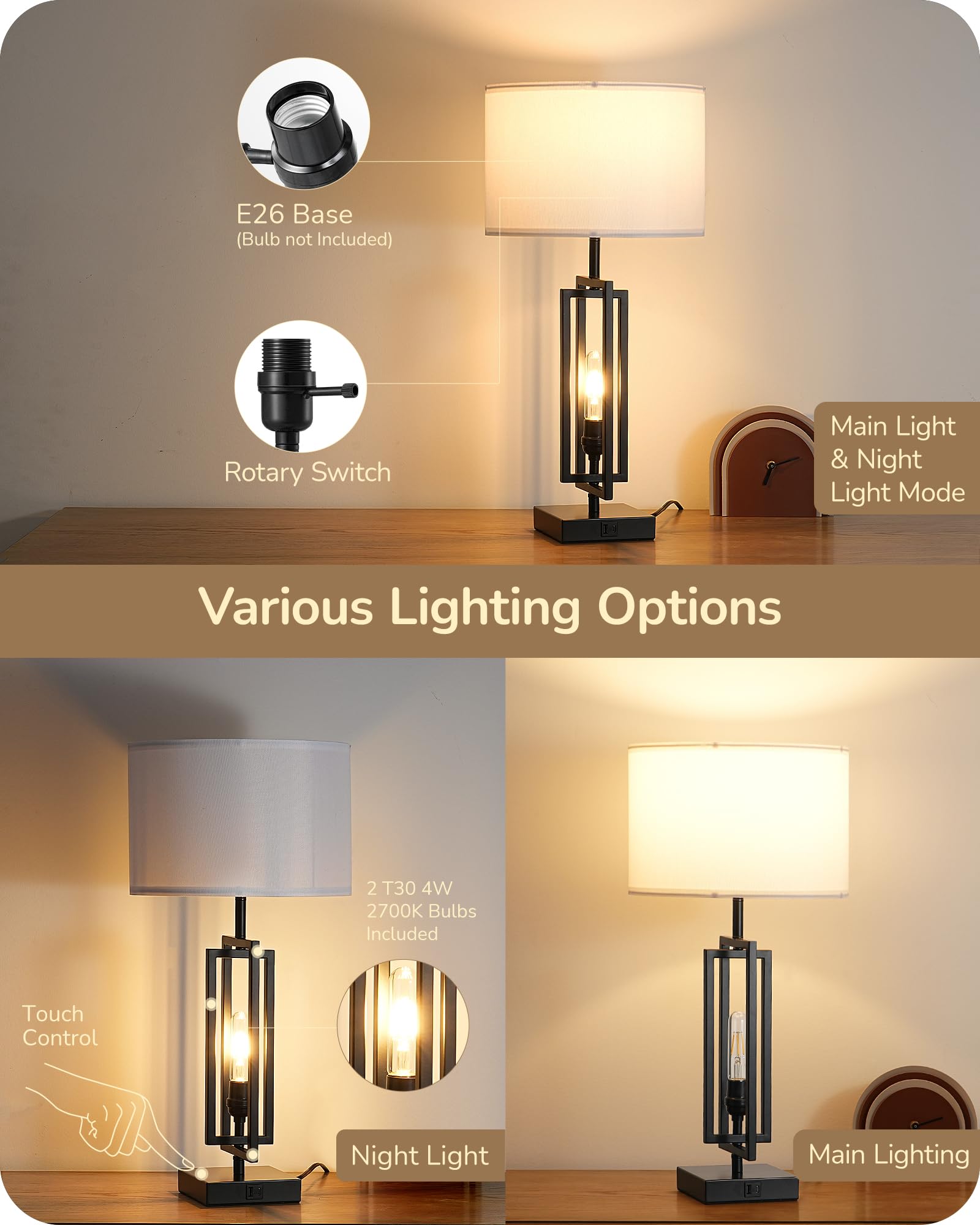 EDISHINE dimmable touch control demonstrates three brightness levels for reading or relaxing
