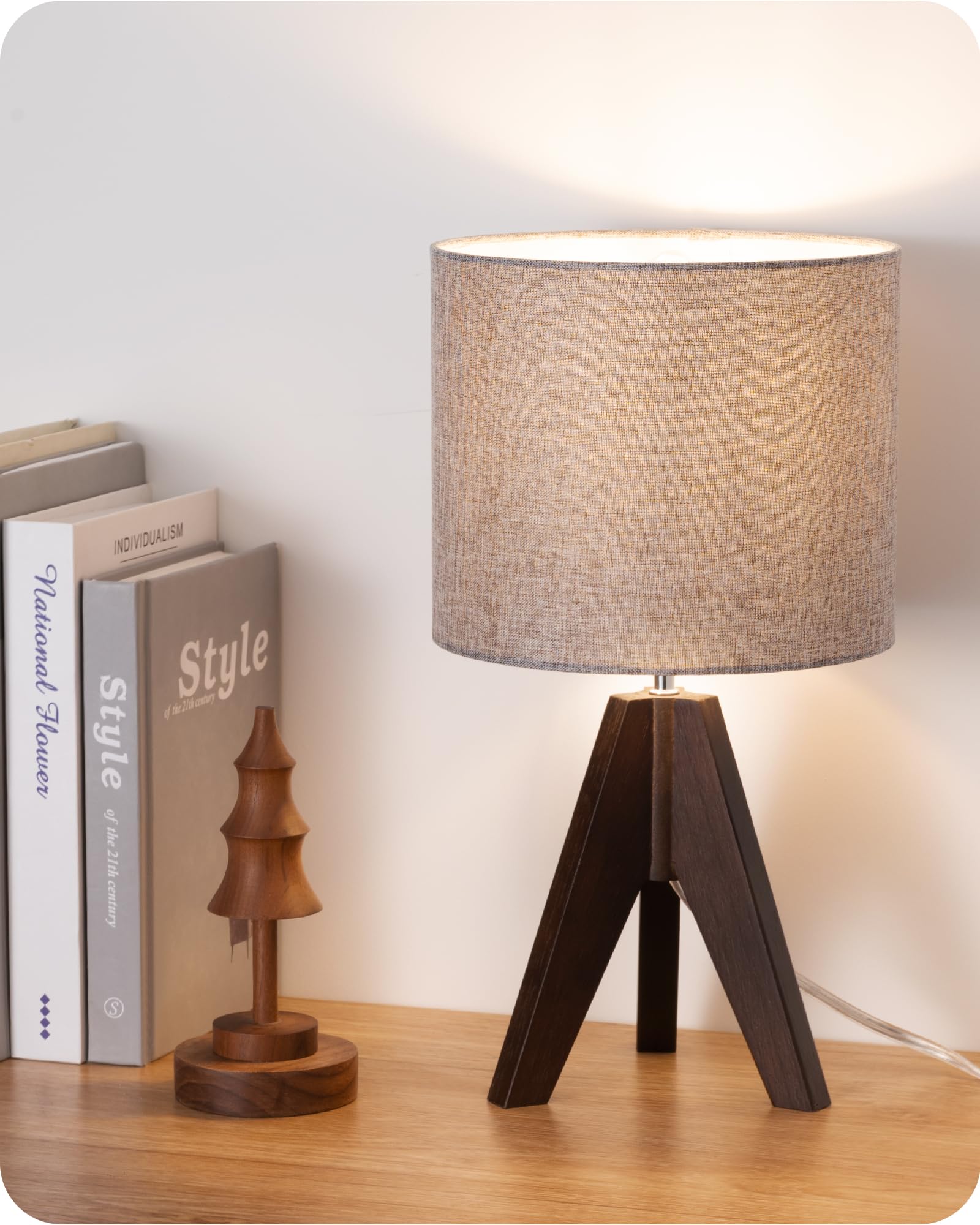 EDISHINE boho small table lamp with walnut tripod adds warm ambience to living rooms