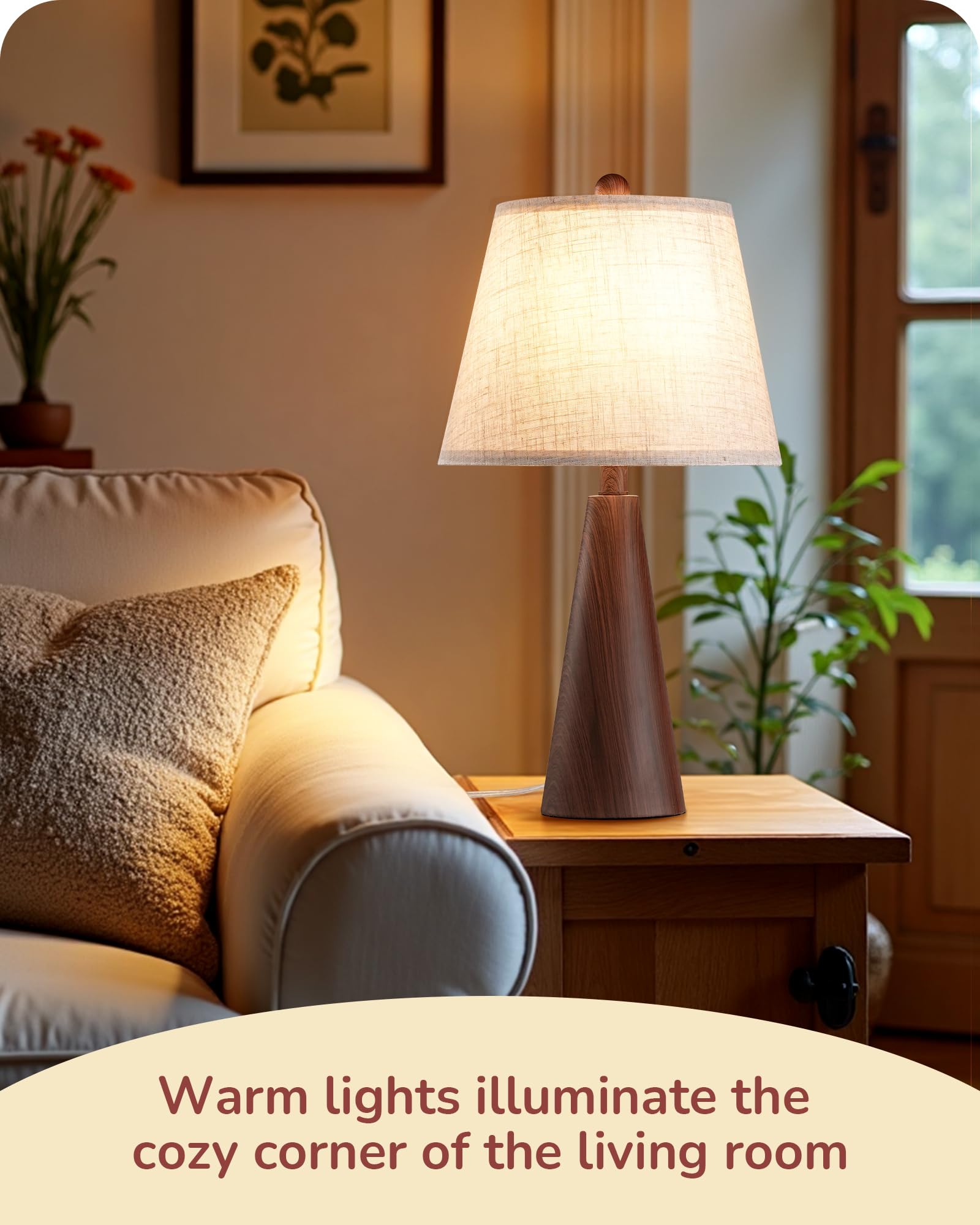 EDISHINE boho table lamp wood-grain texture base adds timeless warmth.