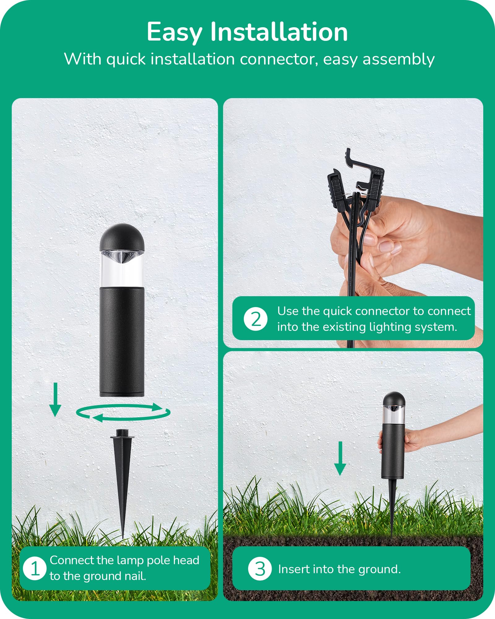 EDISHINE bollard light with quick connectors simplifies installation.