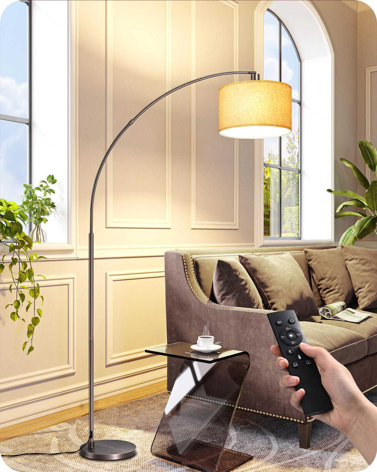 EDISHINE bronze arc floor lamp with sturdy base for stable corner lighting