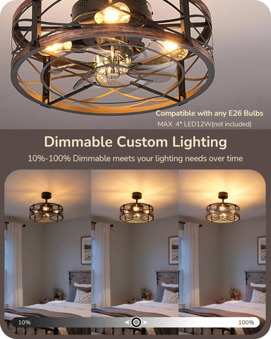 EDISHINE caged ceiling fan with concealed blades and quiet DC motor