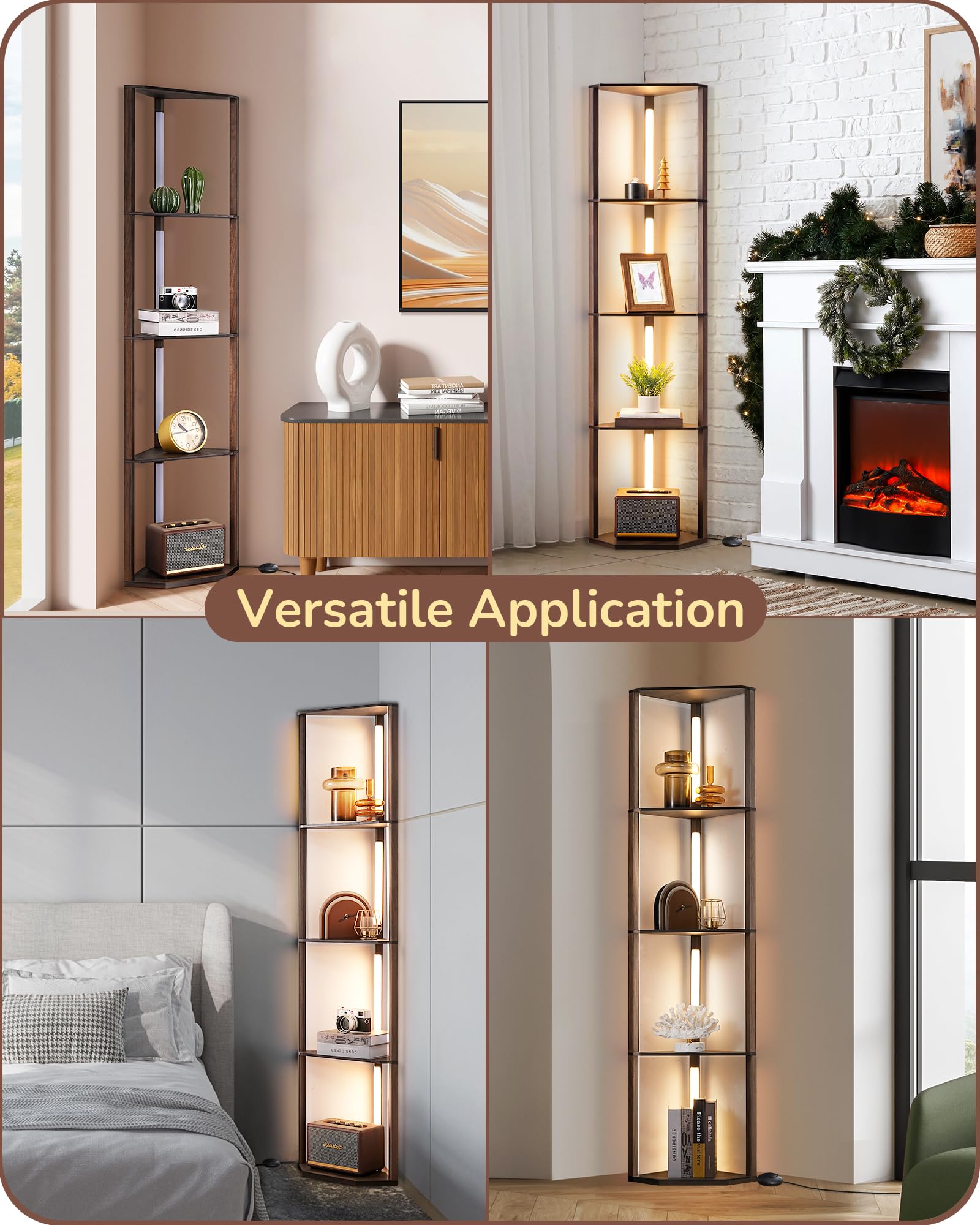 Four-layer shelves provide stable display space with a widened base.