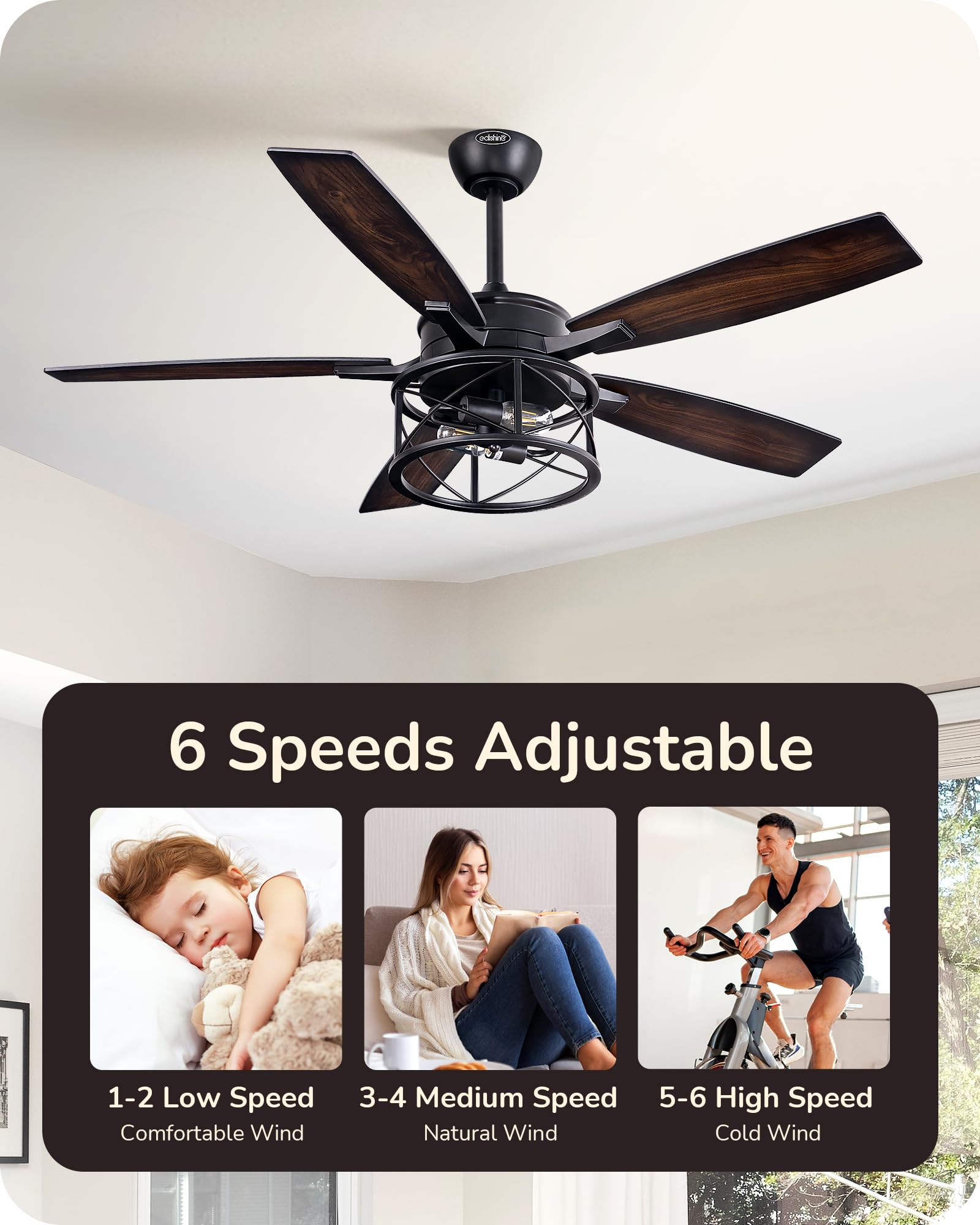 EDISHINE dimmable lighting from 10% to 100% for customizable ambience.