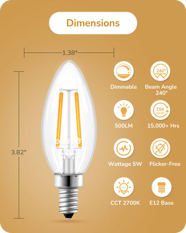 EDISHINE E12 LED candle bulb 60W equivalent 500lm energy-efficient glow