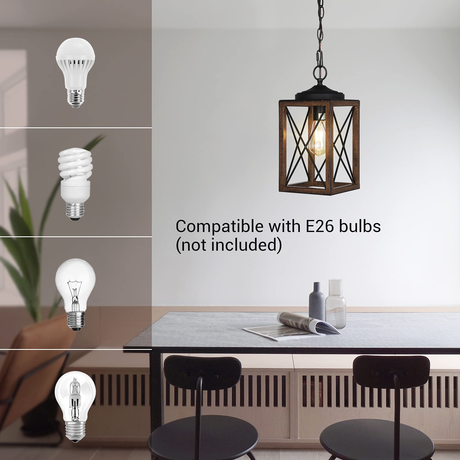 EDISHINE pendant uses a standard E26 socket for versatile bulb options.