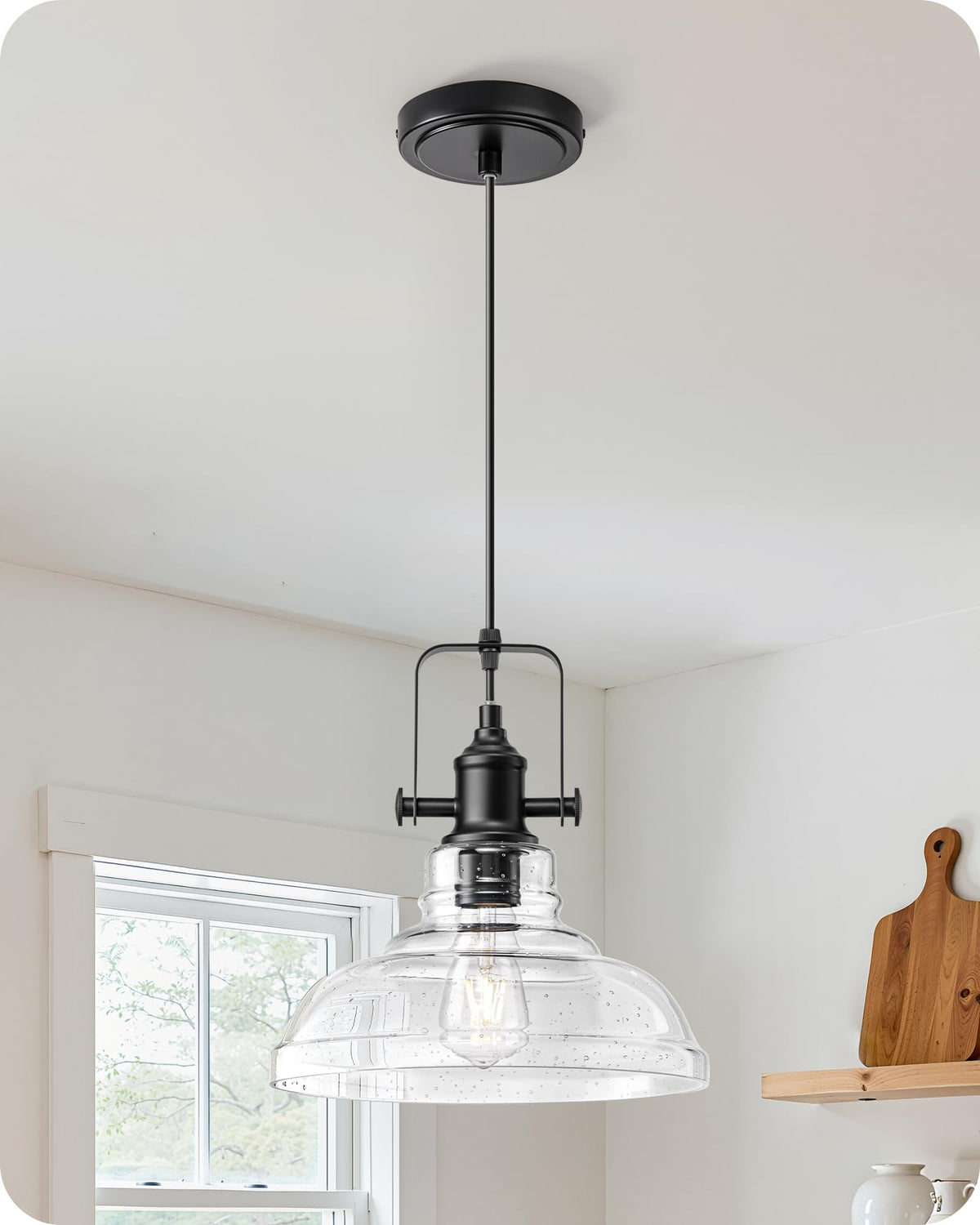 EDISHINE farmhouse pendant light with seeded glass shade creates warm ambiance