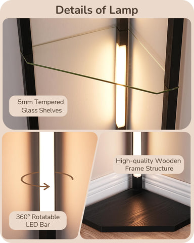 EDISHINE floor lamp displays decor on 5-tier tempered glass shelves
