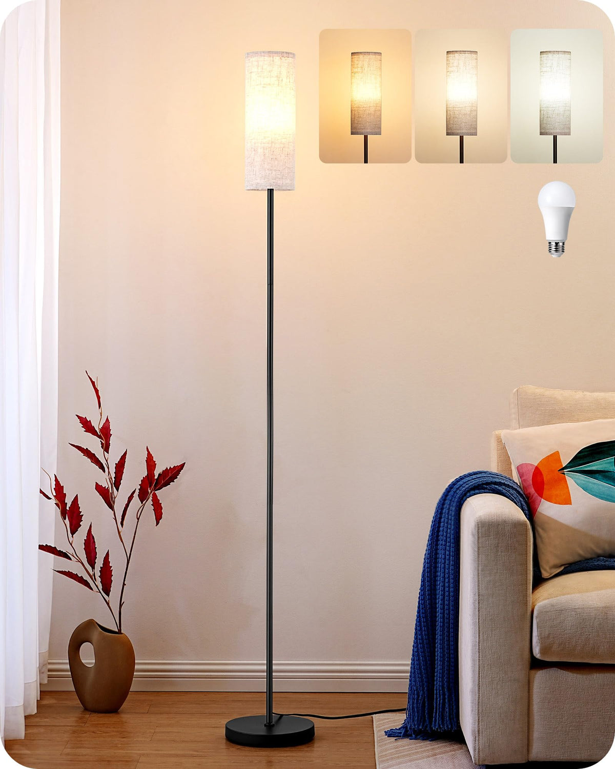 EDISHINE floor lamp 63in minimalist design brightens living rooms
