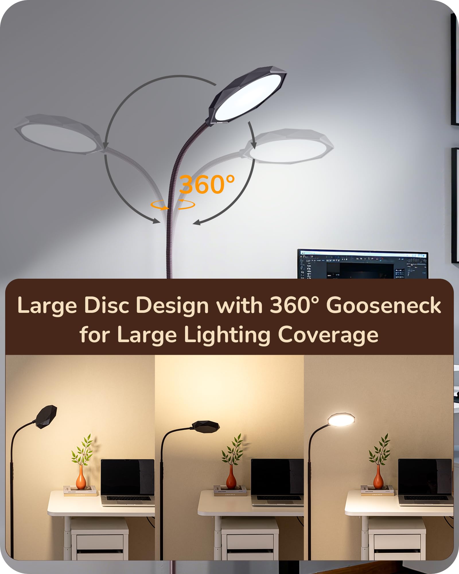 EDISHINE floor lamp offers dimmable 2700k to 6500k range for work or relaxation