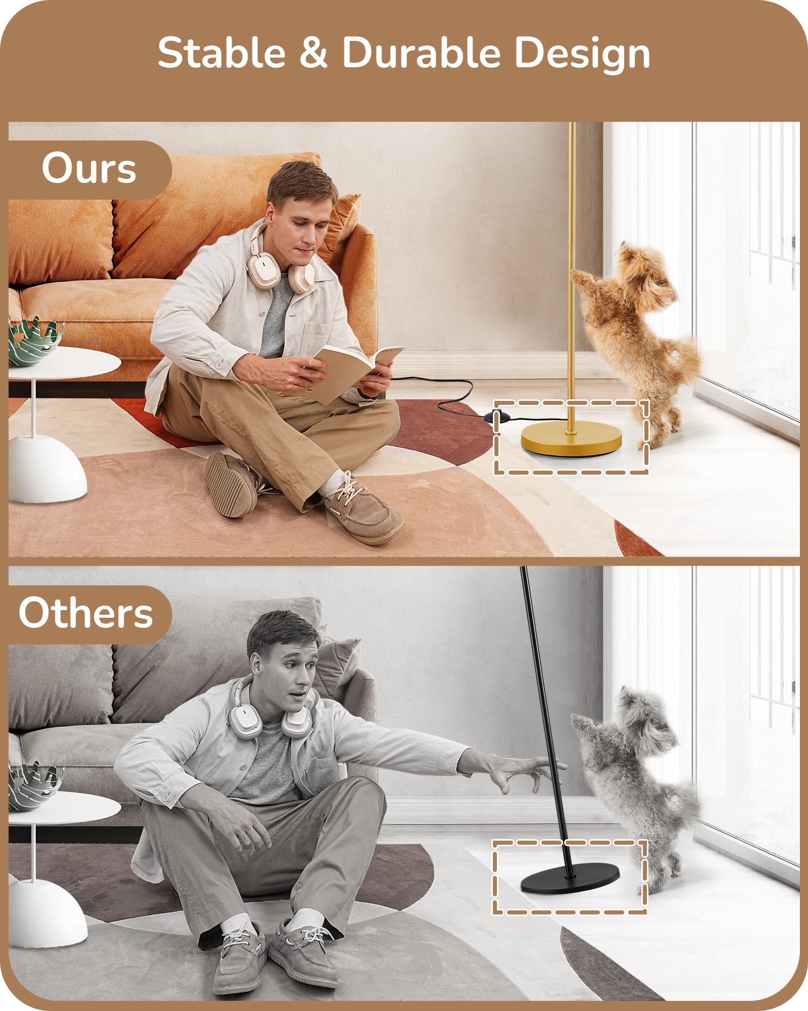 EDISHINE gold floor lamp with 9W LED bulb included for immediate use.