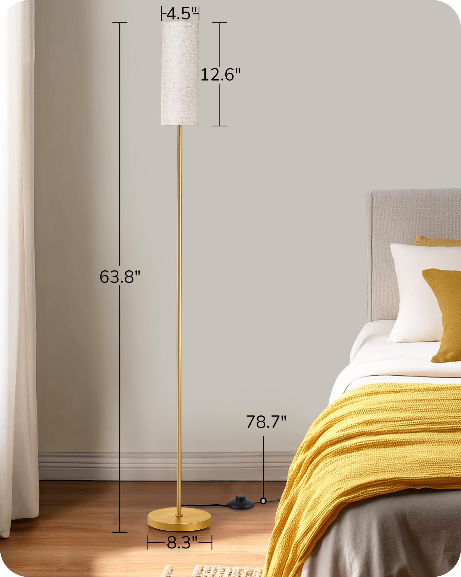 EDISHINE floor lamp in gold assembles quickly with no tools.
