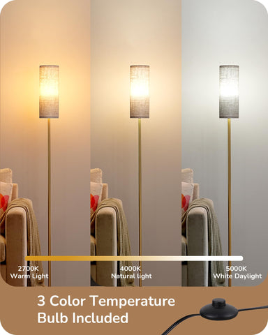 EDISHINE gold floor lamp with foot pedal switch for hands-free lighting.