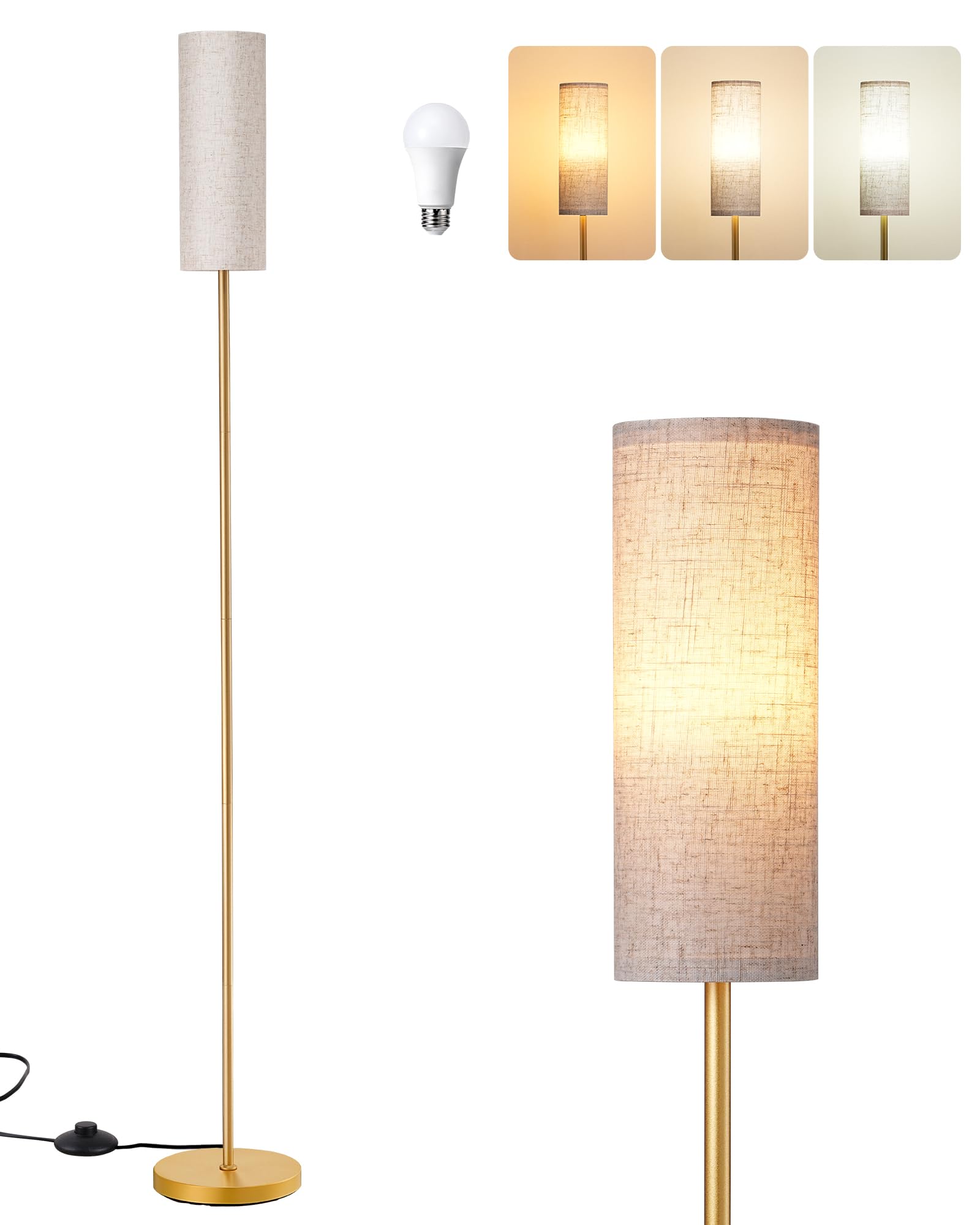 EDISHINE floor lamp fits beside sofa or desk, saving space.