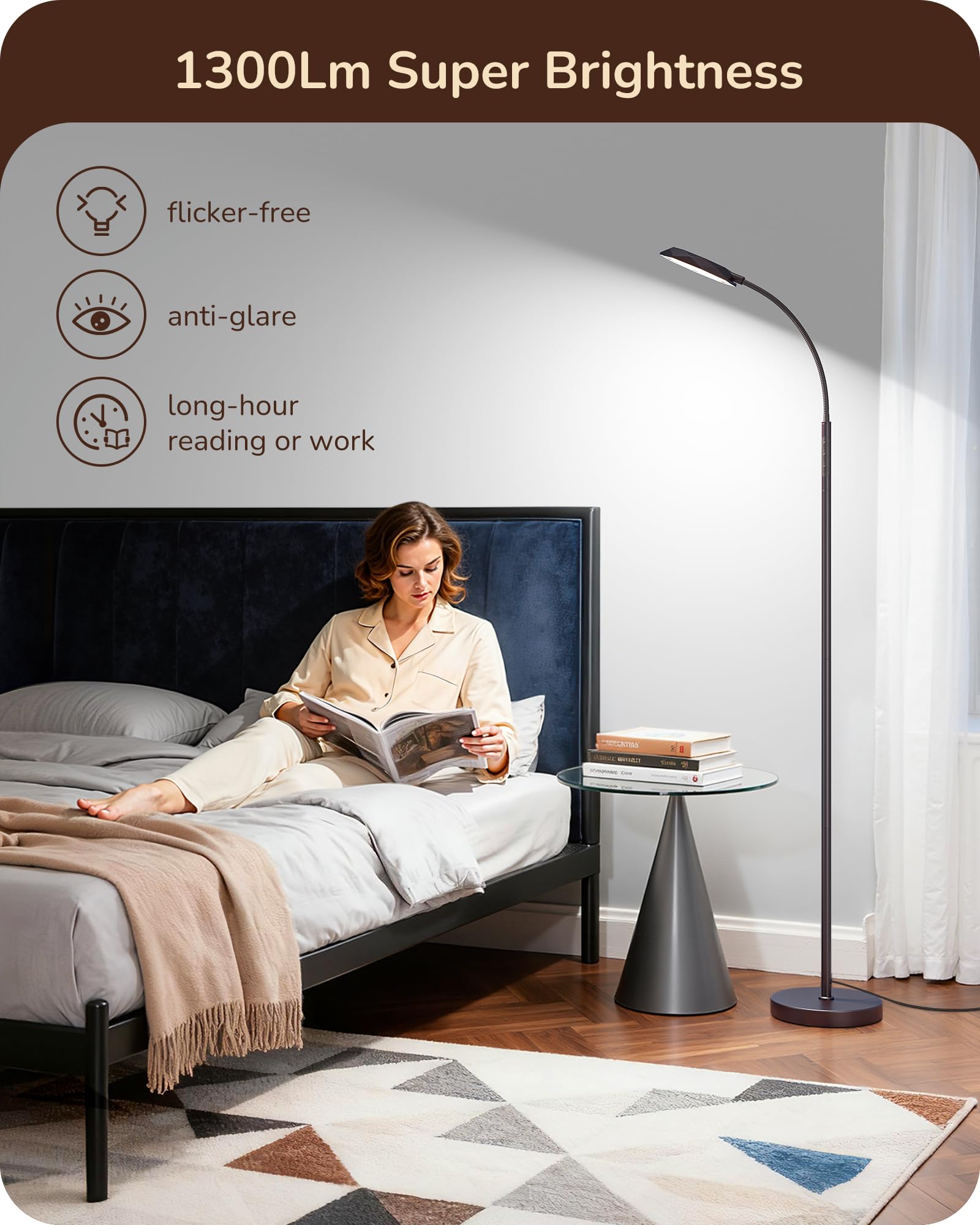 EDISHINE floor lamp gooseneck adjustable arm directs light precisely for desk tasks