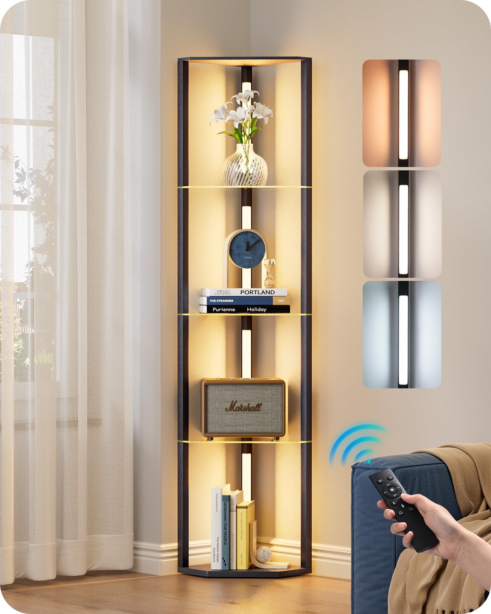 EDISHINE floor lamp with LED strip provides ambient lighting in a compact space