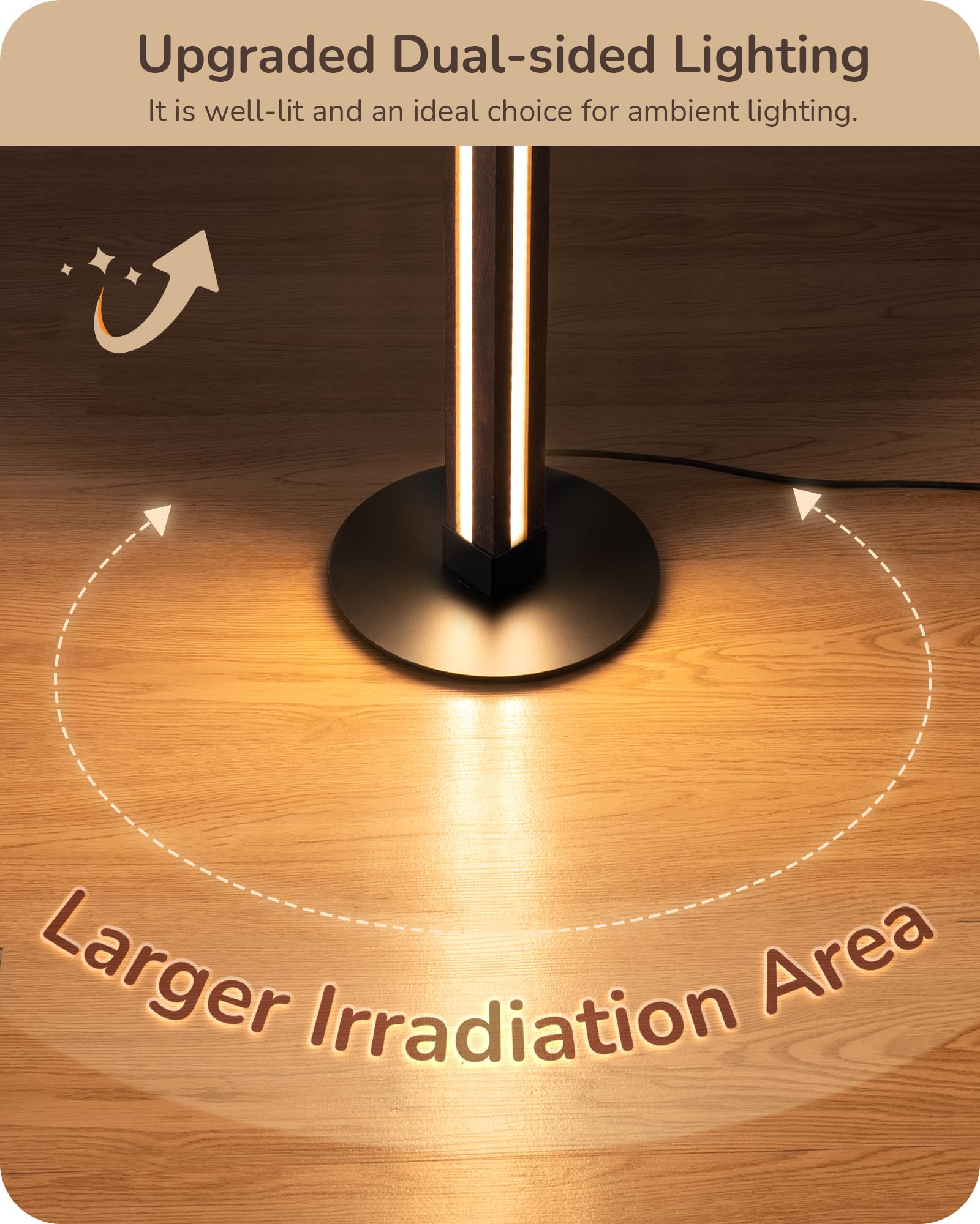 EDISHINE natural wood pole floor lamp adds warm, minimalist style to the living space