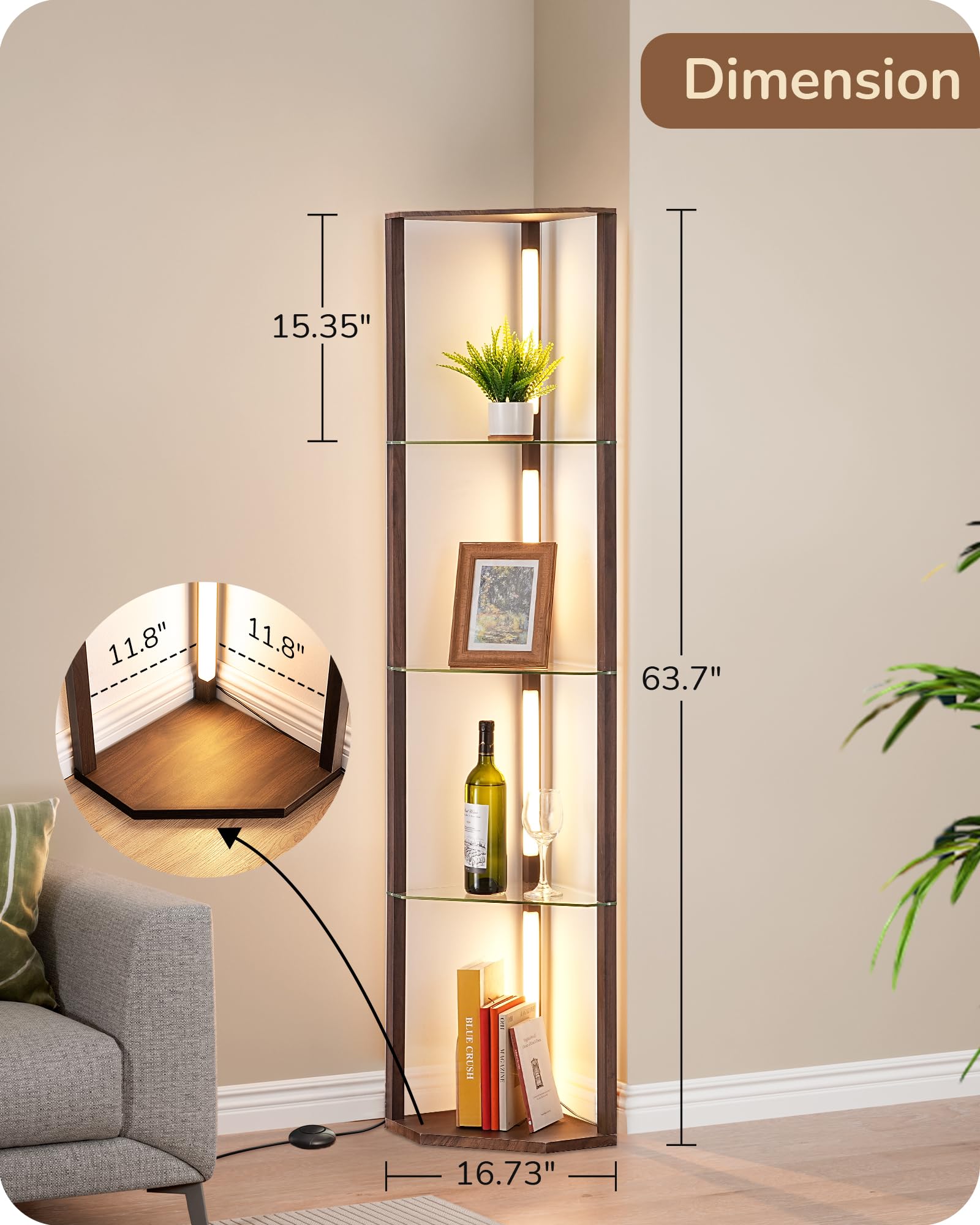 EDISHINE open display cabinet enhances room with elegant lighting and visible storage