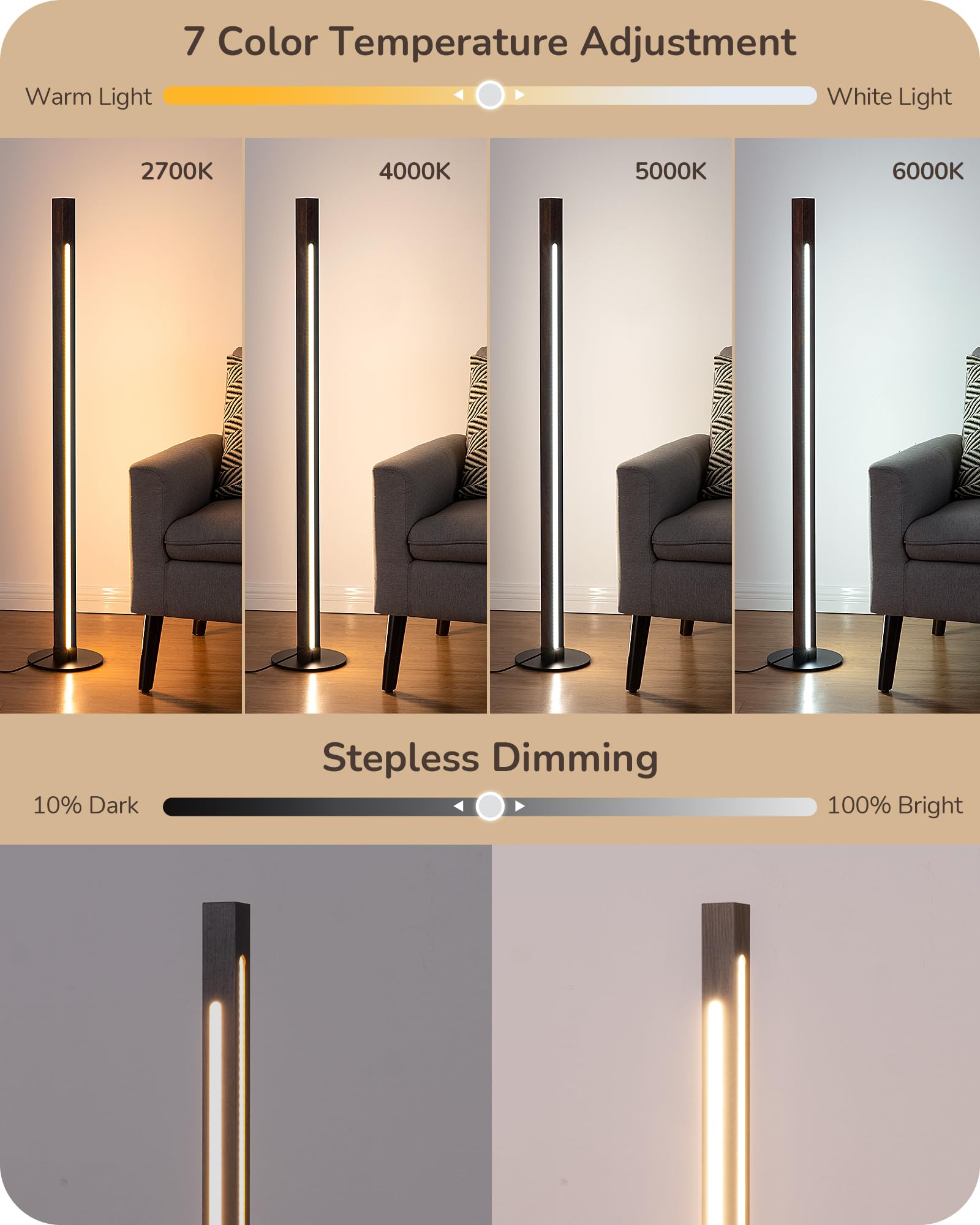 EDISHINE remote-controlled floor lamp for convenient brightness and temperature changes