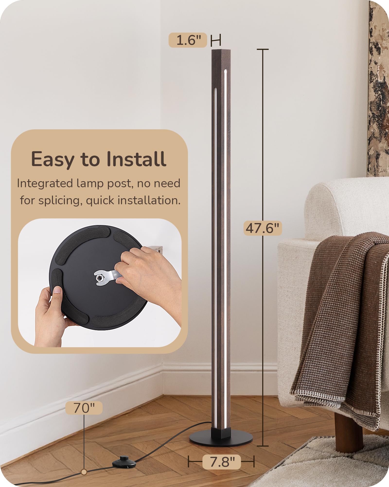 EDISHINE floor lamp with stable heavy base for safety and balance