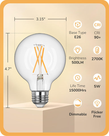 EDISHINE G25 CRI90 globe bulb renders colors accurately for vanity.