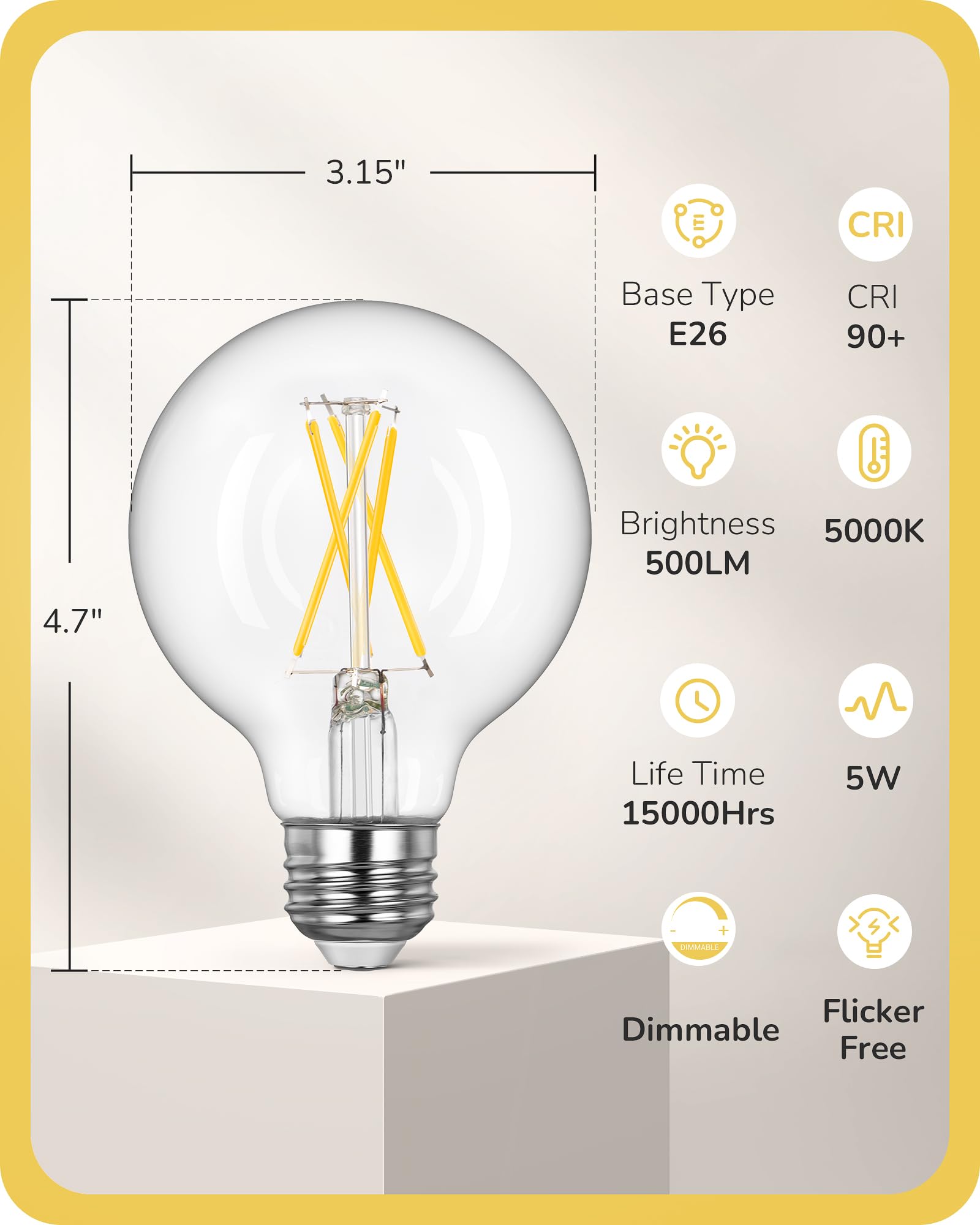 EDISHINE G25 globe bulb dimmable front view for mood lighting