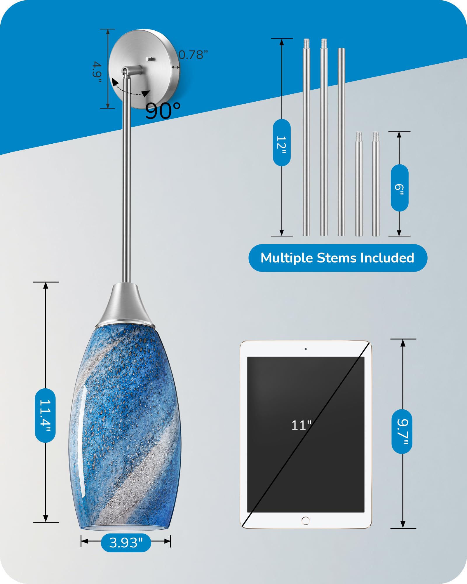 EDISHINE glass pendant ideal for kitchen island and bar lighting