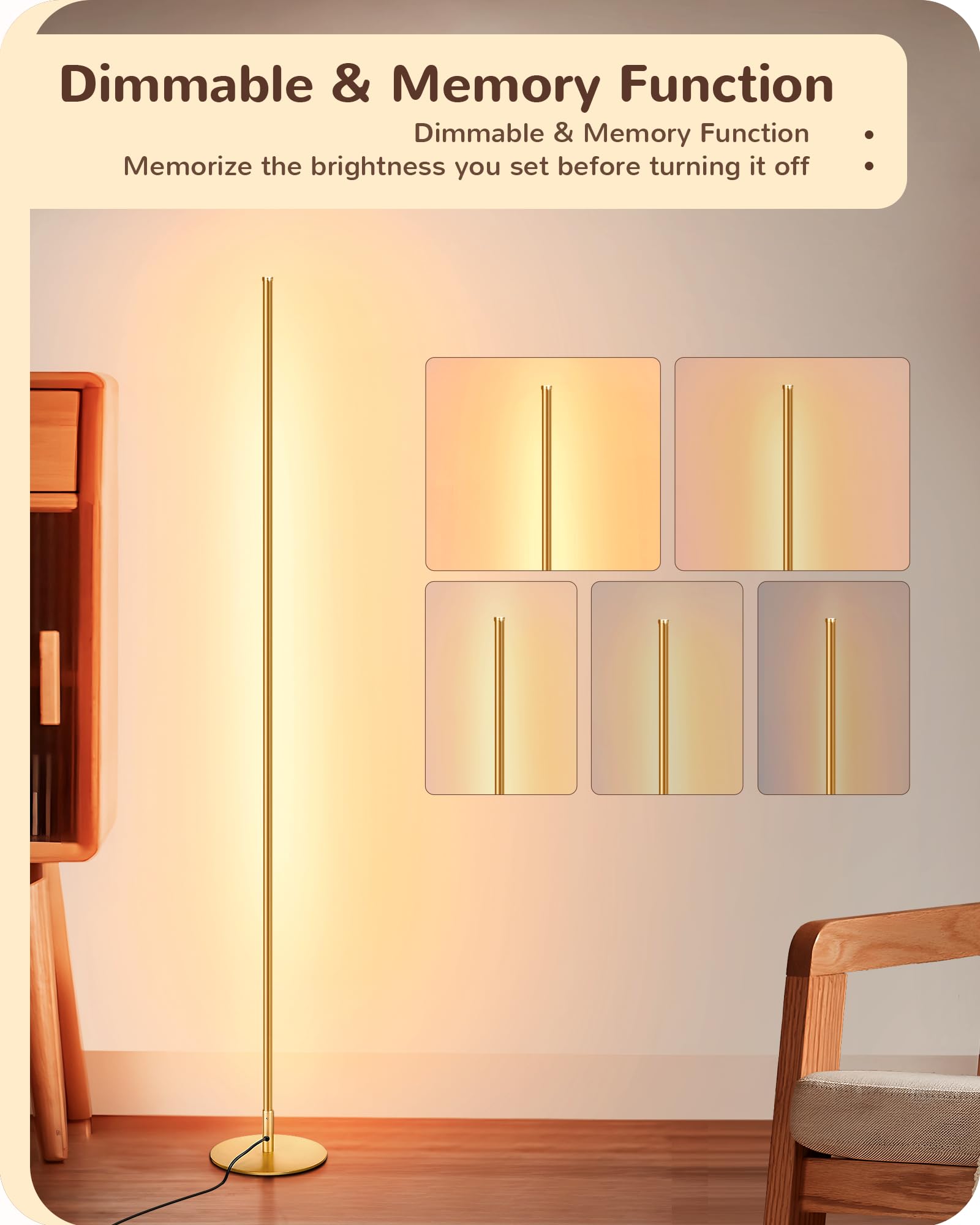 EDISHINE gold-finish floor lamp adds elegant accent lighting to any room.