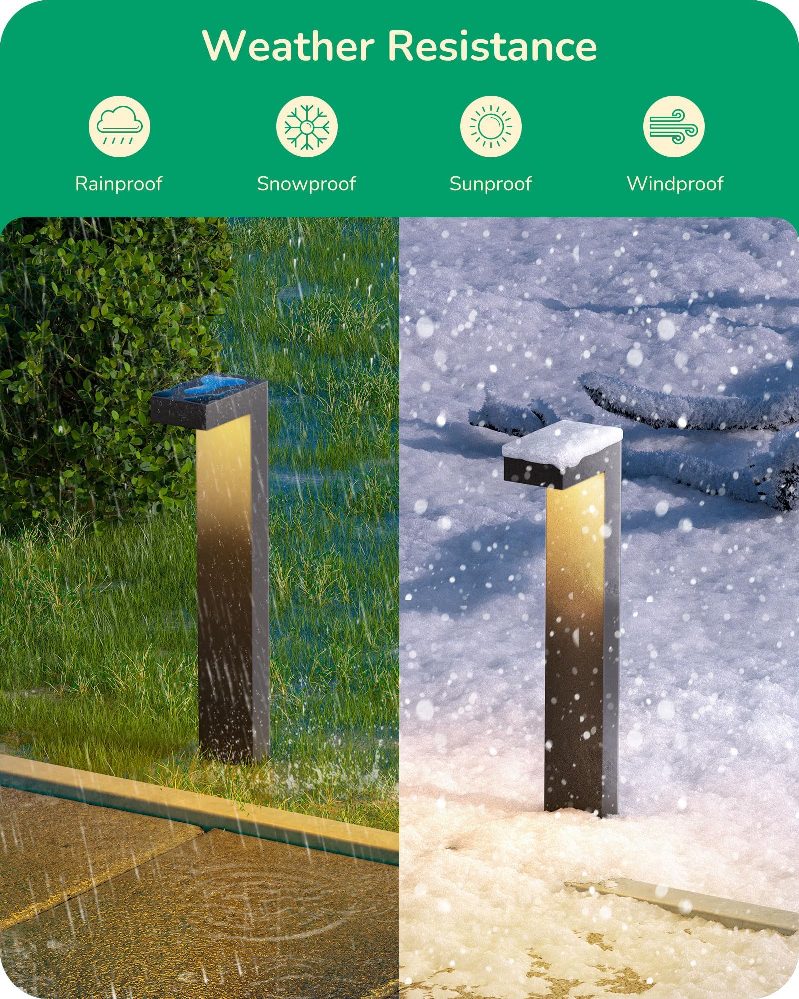 EDISHINE IP65 waterproof fixture withstands rain and snow for year-round curb appeal.