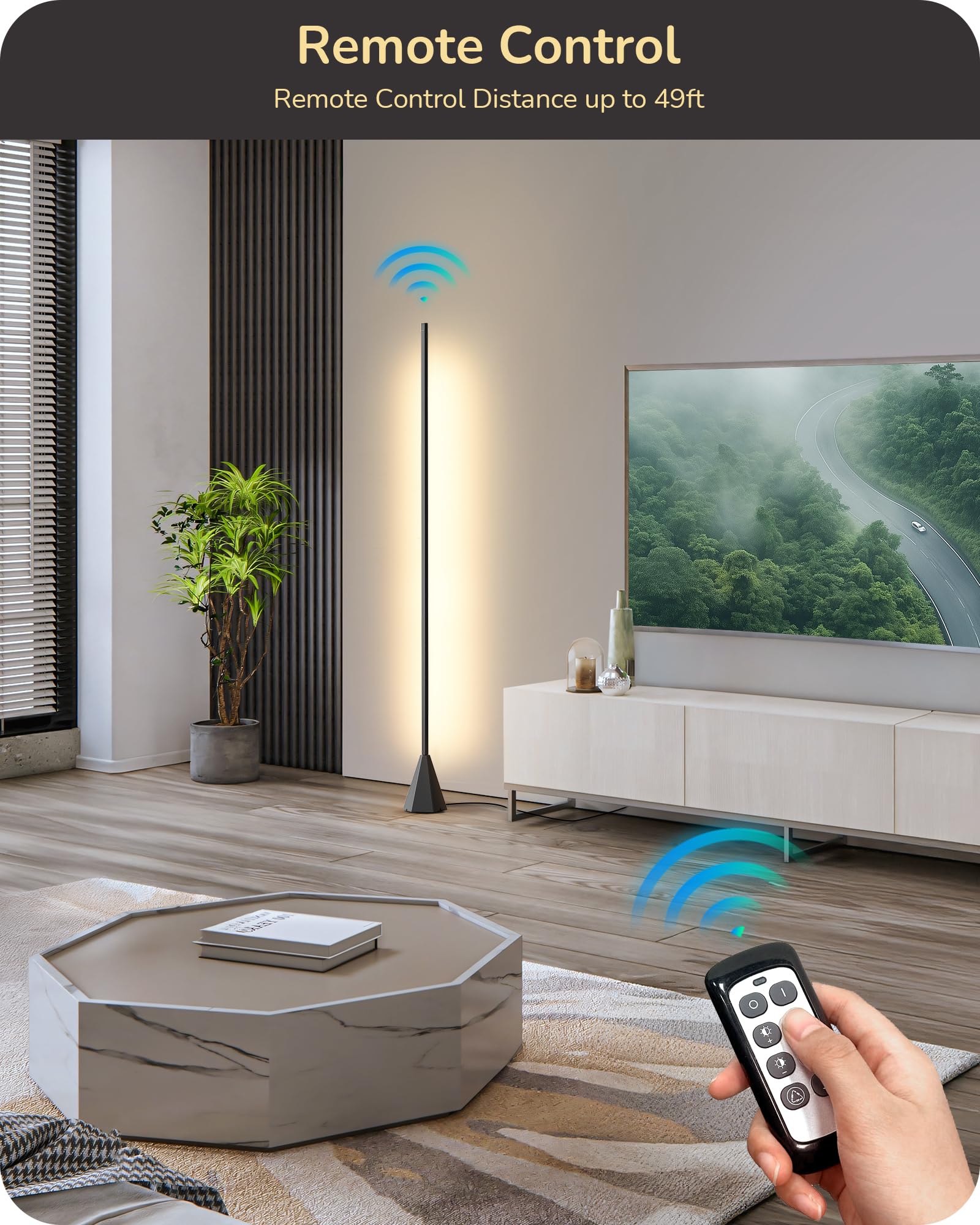 EDISHINE LED corner floor lamp offers 10-100% dimming for customizable ambience