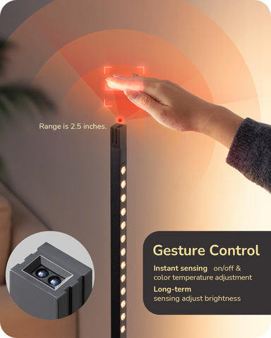 EDISHINE LED corner floor lamp with gesture control for hands-free operation
