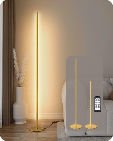 EDISHINE LED corner floor lamp gold, front view, ideal for living rooms.