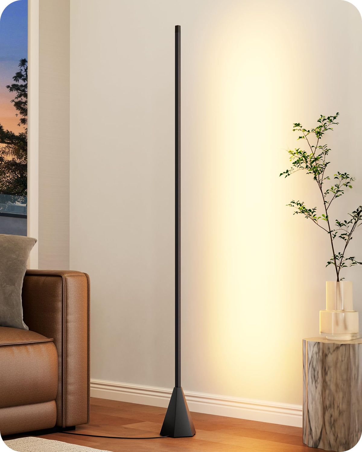 EDISHINE LED corner floor lamp with a refined light panel providing focused illumination