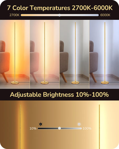EDISHINE LED corner floor lamp with remote control, side view, convenient brightness adjustment.