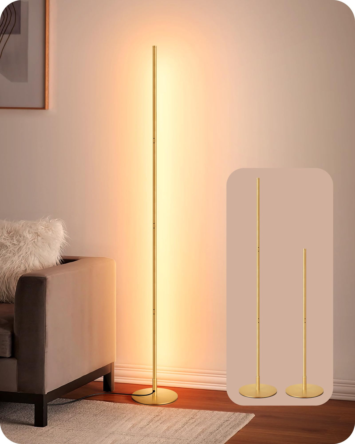 EDISHINE LED corner floor lamp with slim profile fits tight corners for stylish lighting