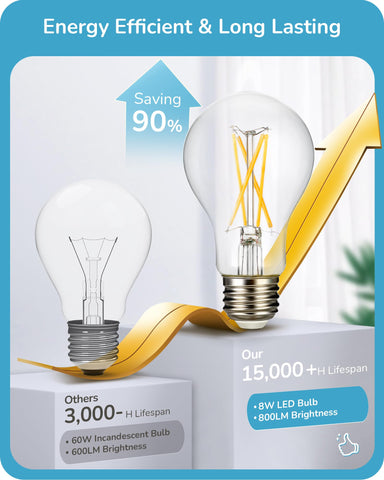 EDISHINE clear glass filament bulbs highlight retro style with energy efficiency.