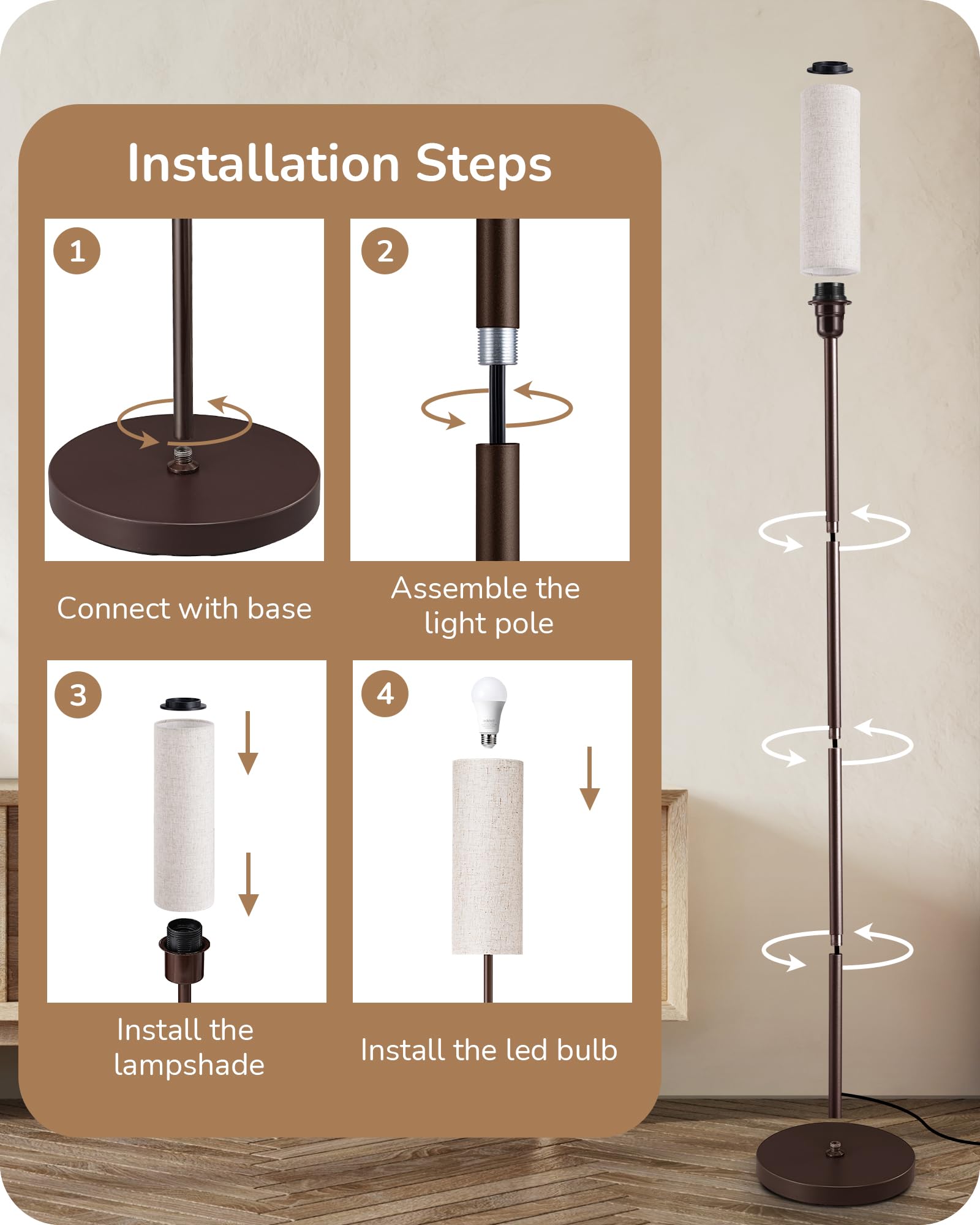 EDISHINE brown finish floor lamp adds timeless warmth