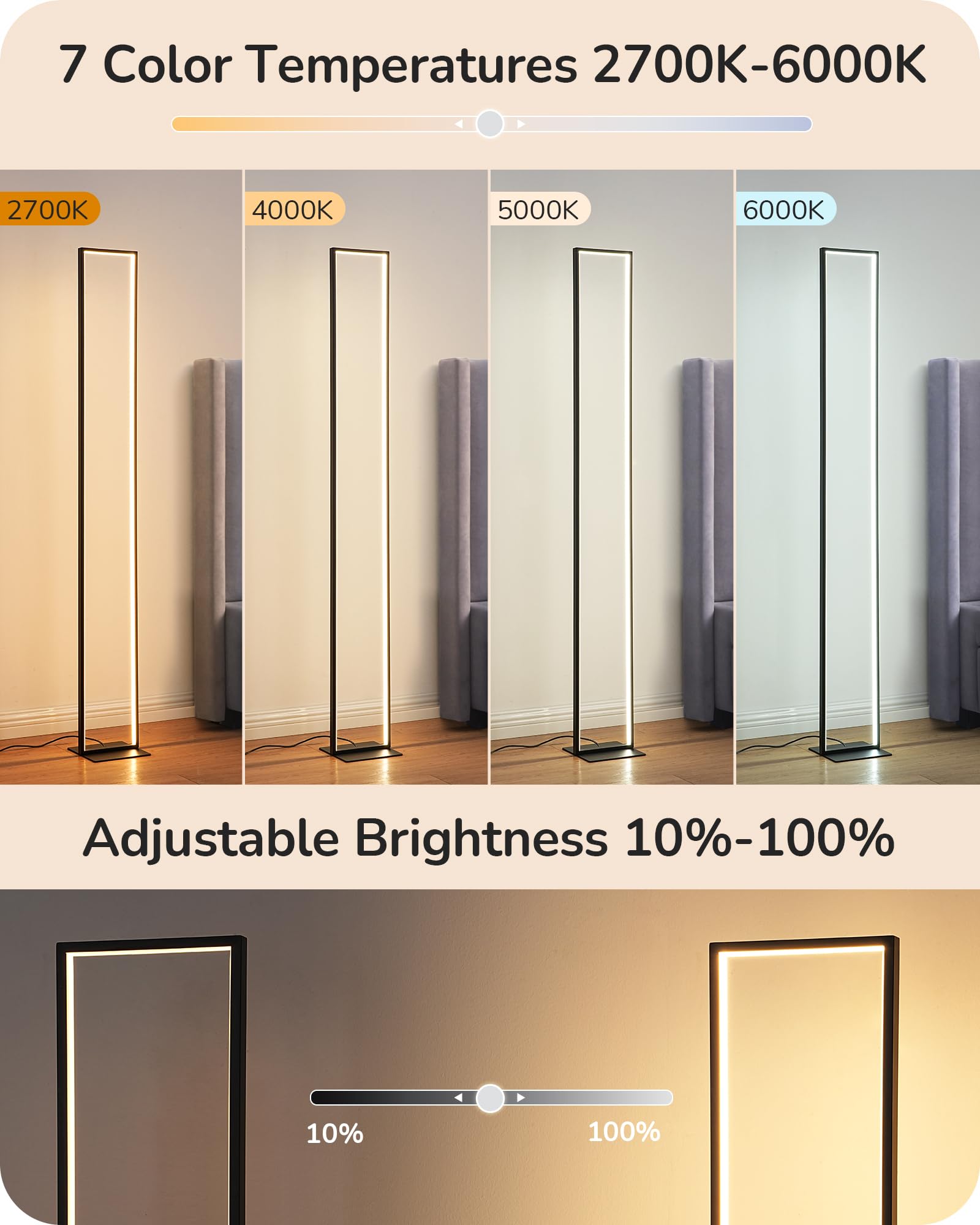 EDISHINE LED Floor Lamp dimming range close-up highlights flexible brightness.