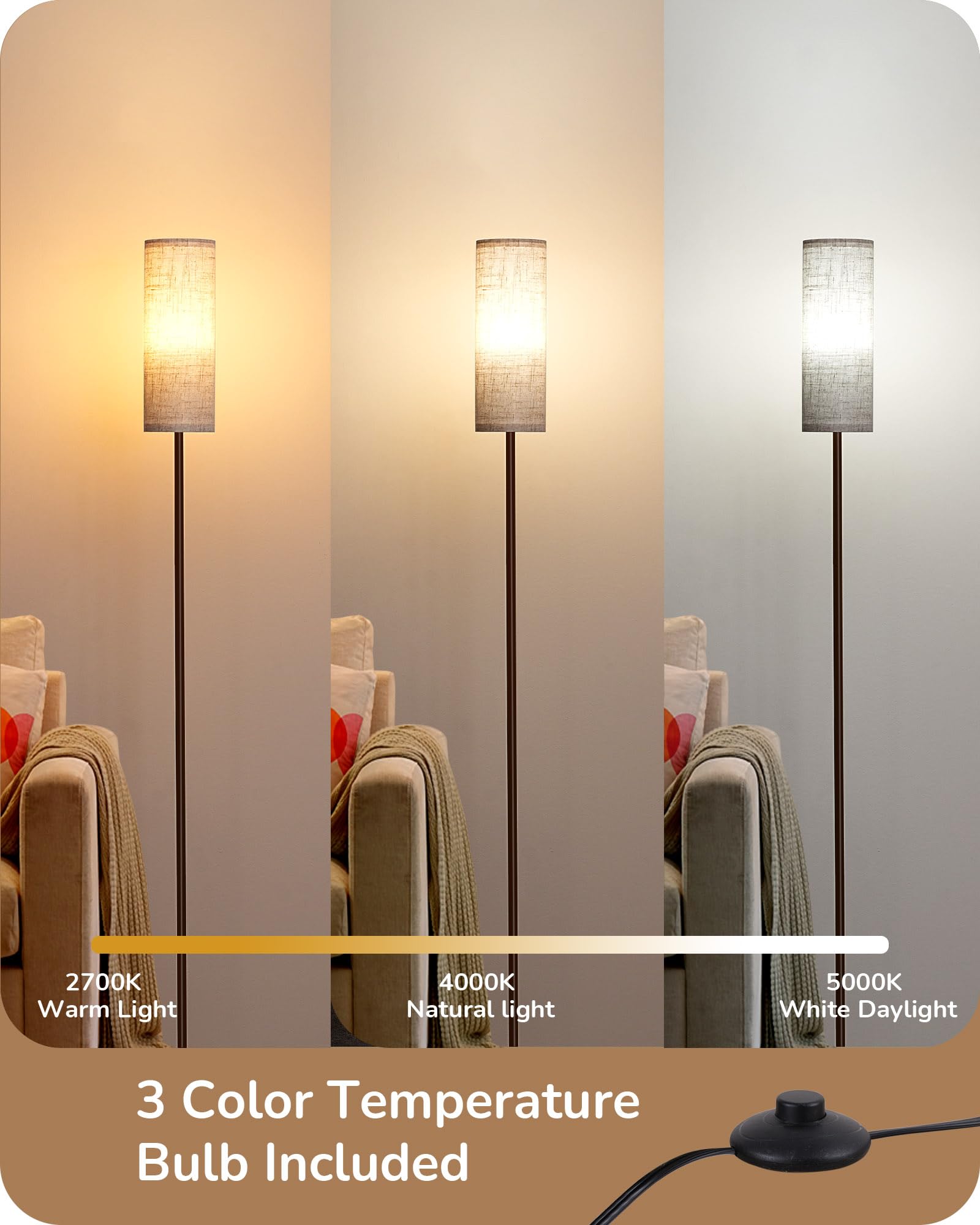 EDISHINE LED floor lamp foot pedal switch enables easy hands-free control