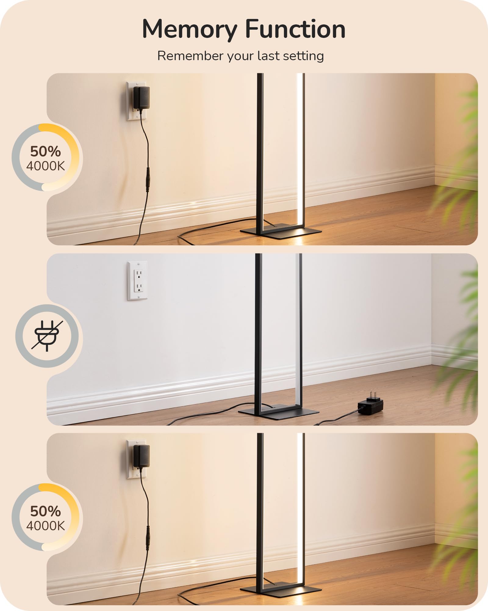 EDISHINE LED Floor Lamp foot switch action enables hands-free brightness changes.