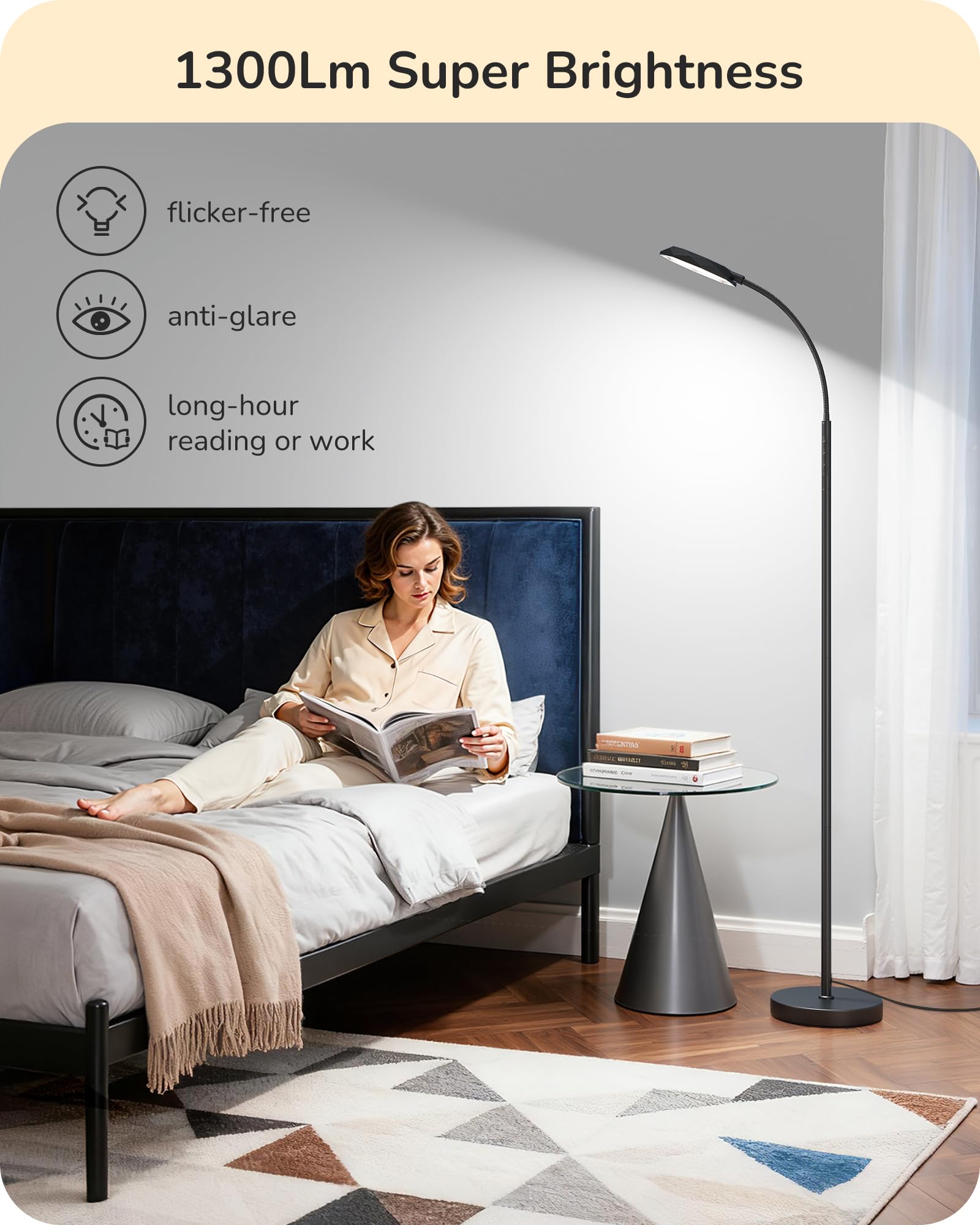 EDISHINE LED floor lamp features a 360° gooseneck to direct light precisely