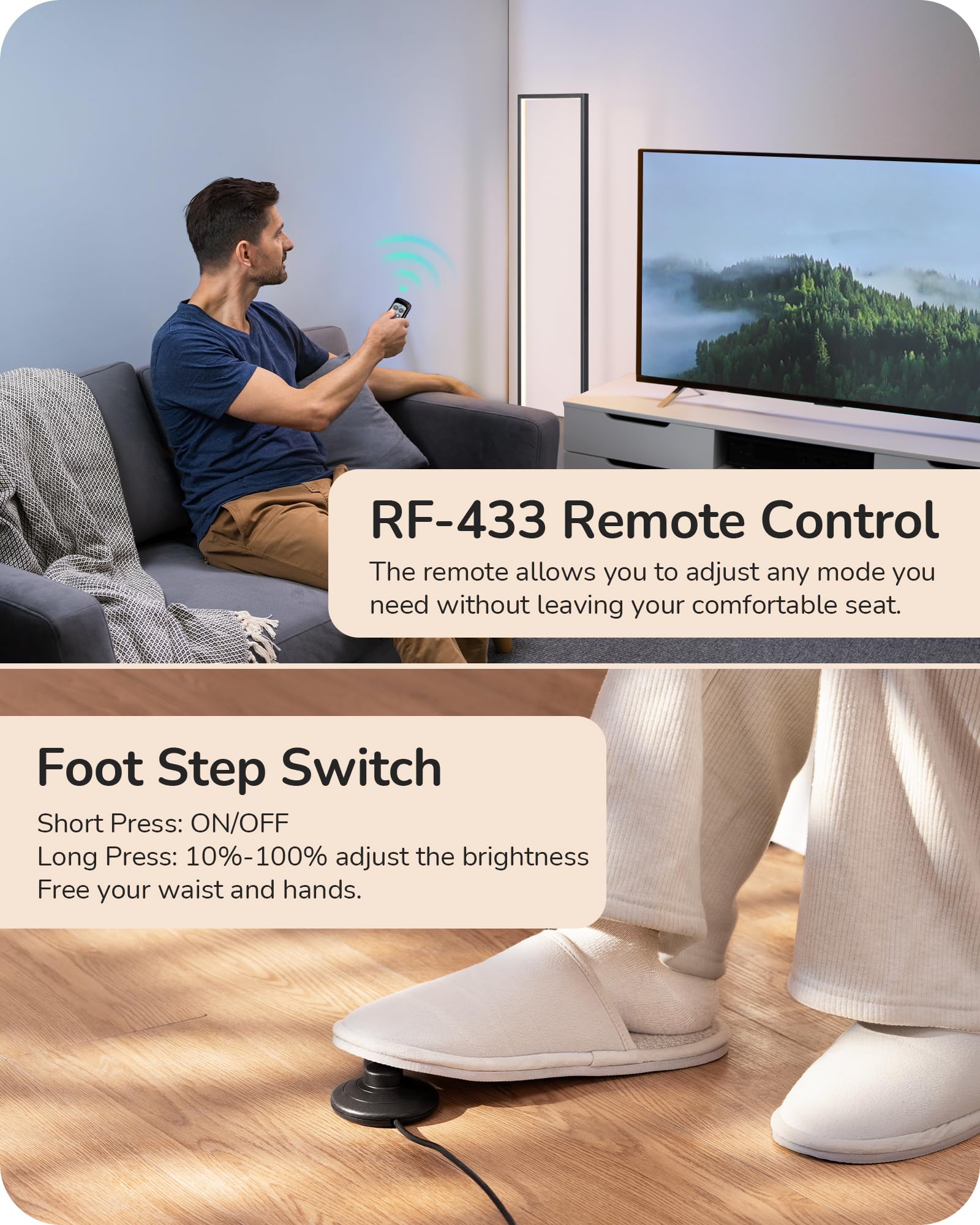EDISHINE LED Floor Lamp remote-control use demonstrates easy adjustments from afar.