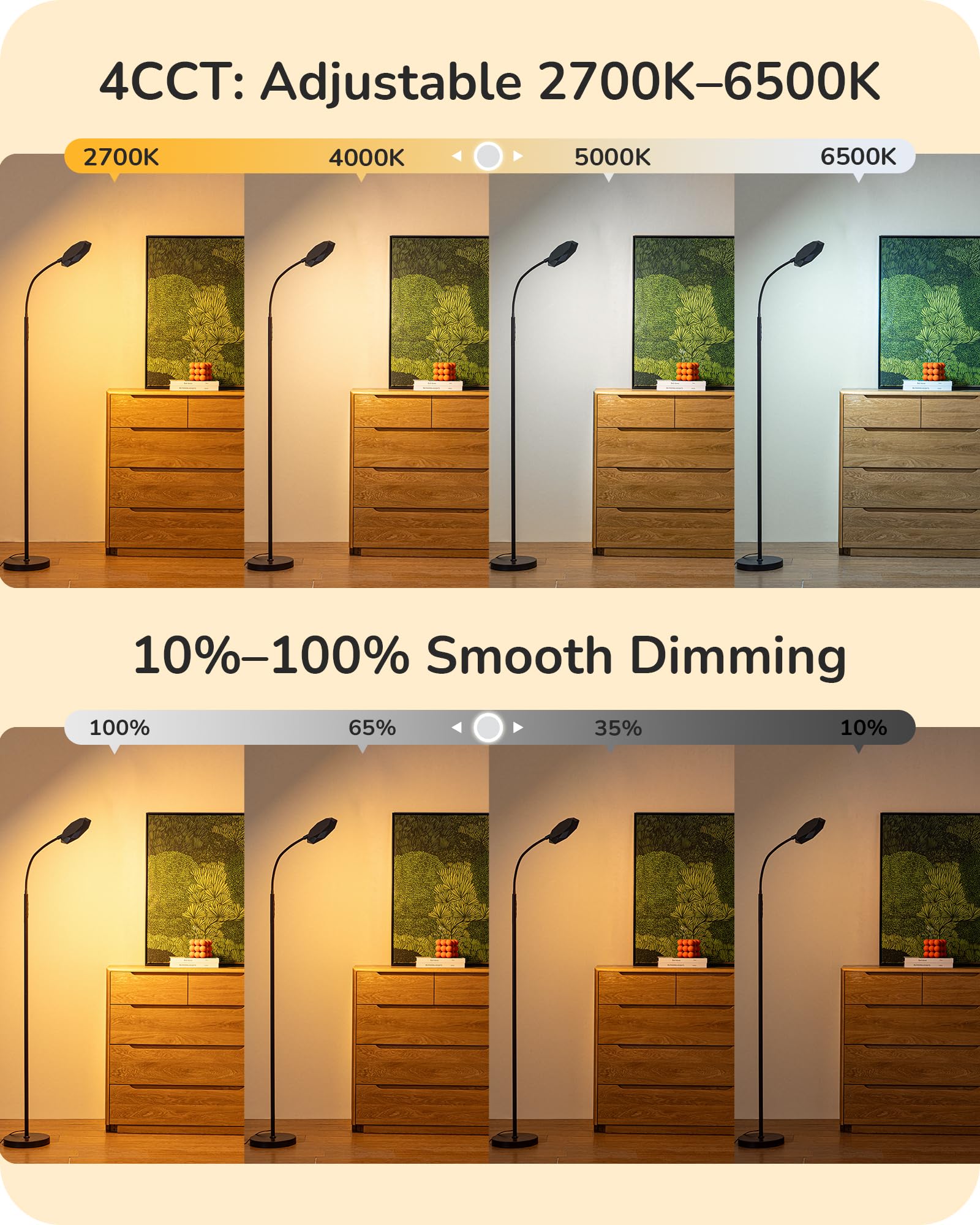 EDISHINE LED floor lamp touch-dimming panel enables quick brightness changes from your chair